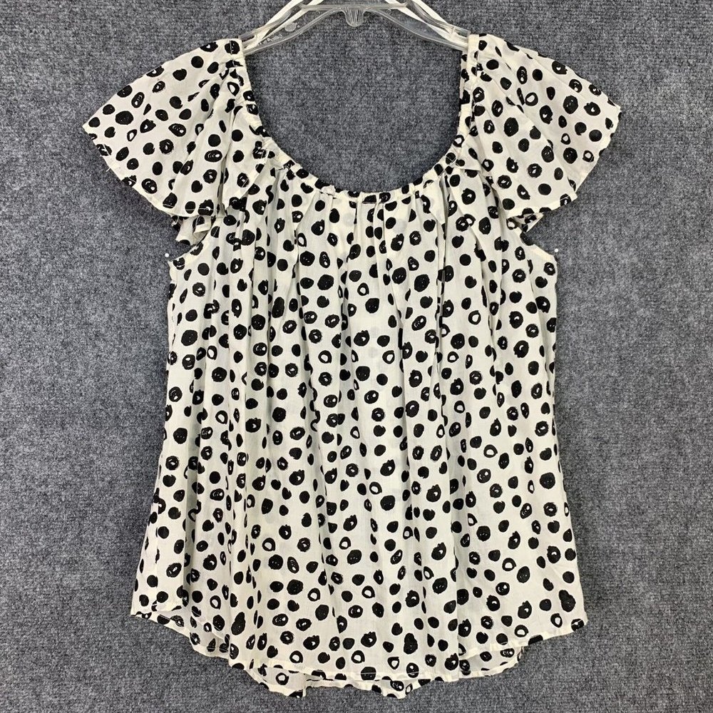 Anthropologie Maeve Ruffle Cap Sleeve Top Ivory Black Rayon Size XS